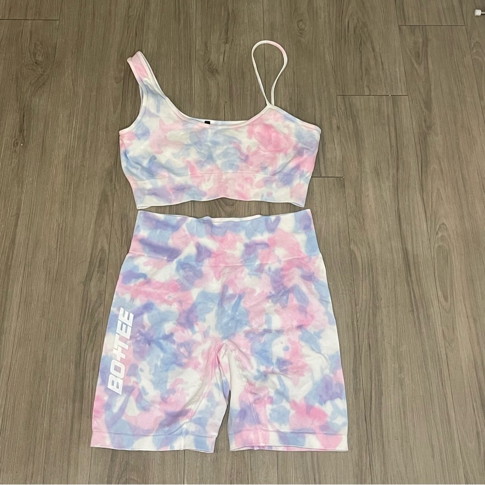 Bo + Tee biker shorts and sports bra set